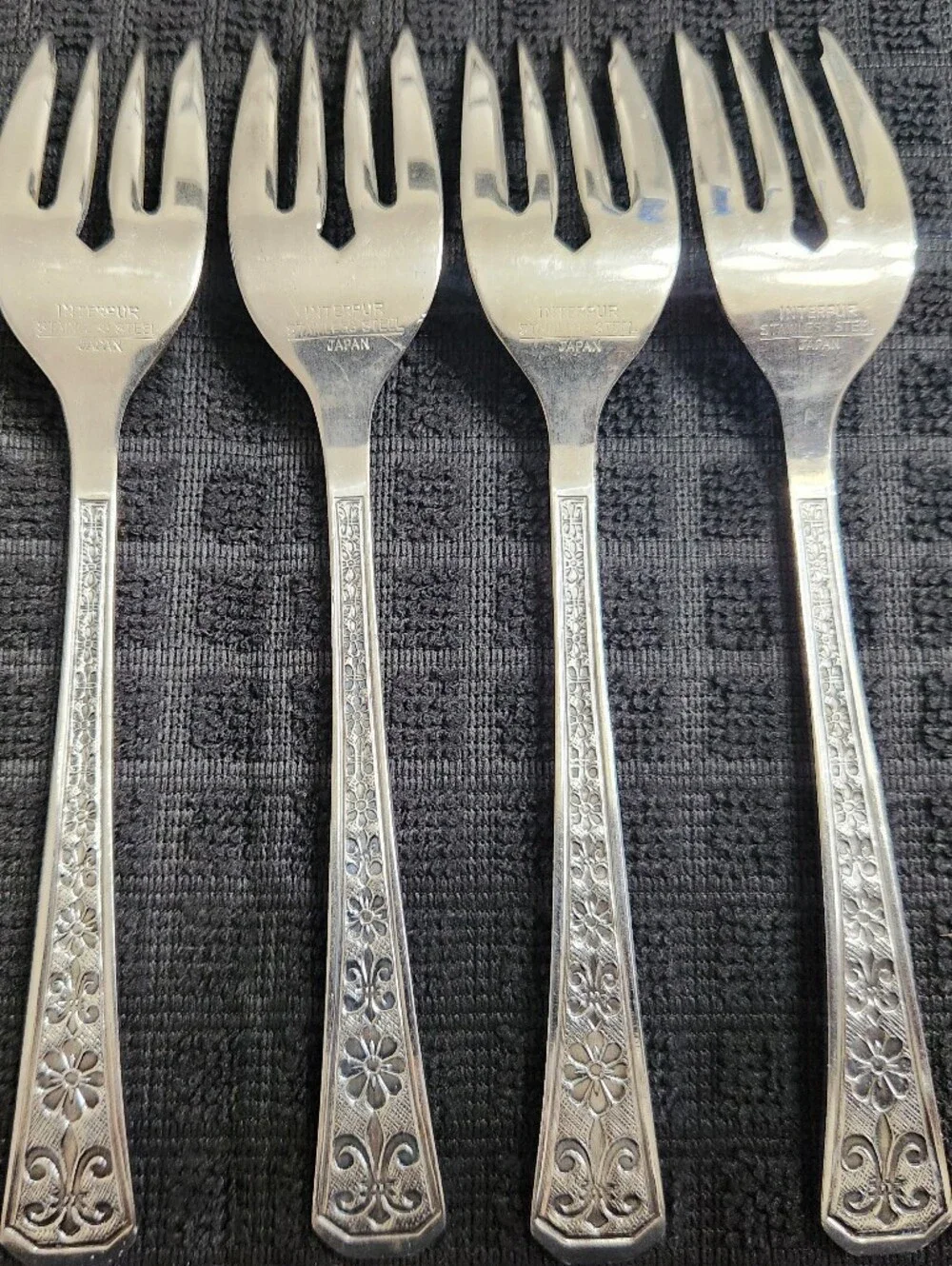 4 Japanese 1960s Flower Floral Interpur Florenz Stainless Steel Dinner Forks